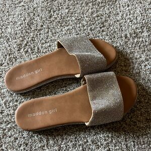 Madden Girl Silver Sparkle Slide Sandals